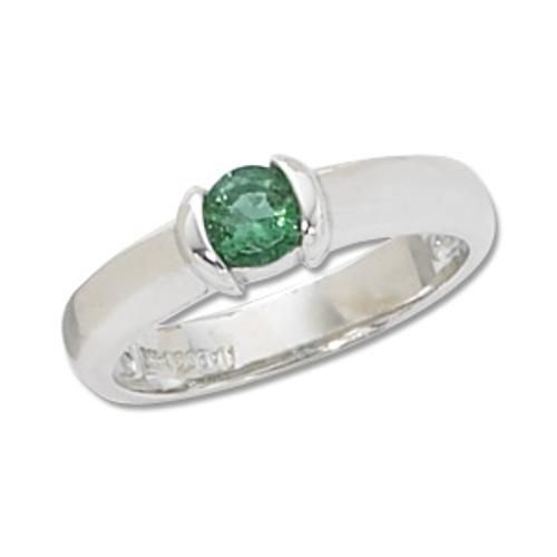 4.5mm Round Emerald Ring - 70176em-ss - Sterling Silver