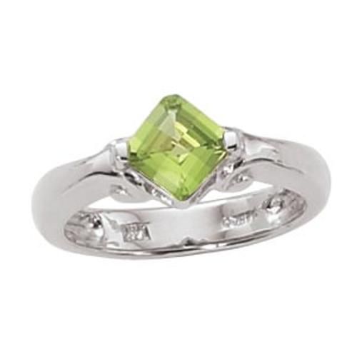 6mm Checkerboard Cushion Peridot Ring - 70875pe-ss - Sterling Silver