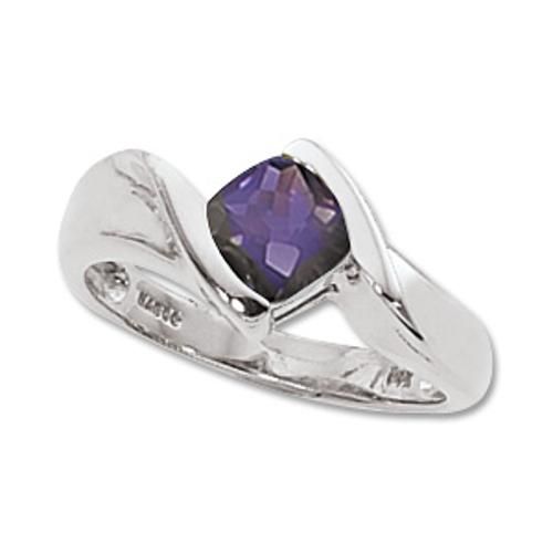 6mm Cushion Checkerboard Amethyst Ring - 70308am-ss - Sterling Silver