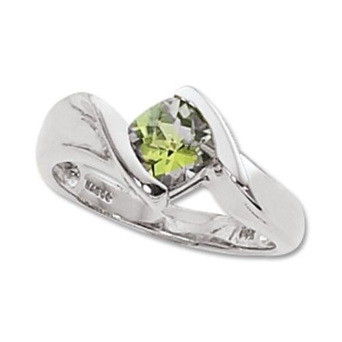6mm Cushion Checkerboard Peridot Ring - 70308pe-ss - Sterling Silver