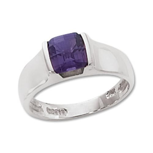 6mm Sq Checkerboard Amethyst Ring - 70230am-ss - Sterling Silver