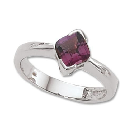 6x6 Cushion Checkerboard Rhodolite Ring - 70334rh-ss - Sterling Silver