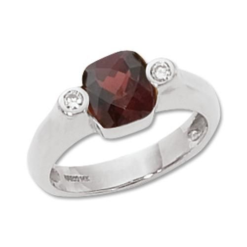 7mm Cushion & 2-.04 Diamond Garnet Ring - 70549ga-ss - Sterling Silver