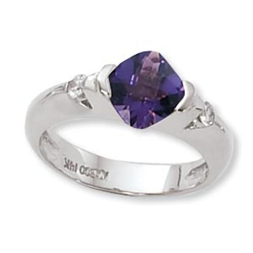 7mm Cushion & 2-.05 Diamond Amethyst Ring - 70825am-ss