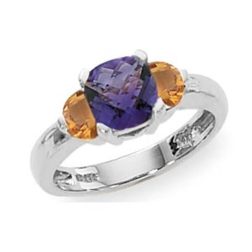 7mm Cushion & 2-5x3 Hf Moons Amethyst & Citrine Ring - 70778amci-ss