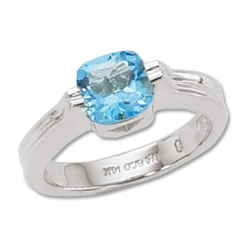7mm Faceted Cushion Swirl Blue Topaz Ring - 70640bt-ss
