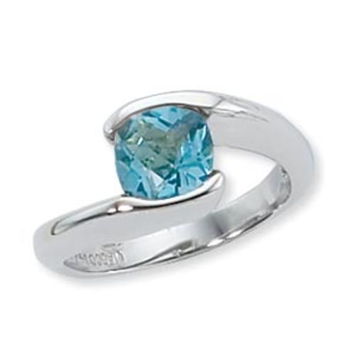7x7 Cushion Checkerboard Blue Topaz Ring - 70315bt-ss