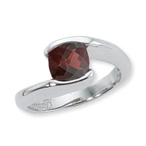 7x7 Cushion Checkerboard Garnet Ring - 70315ga-ss - Sterling Silver
