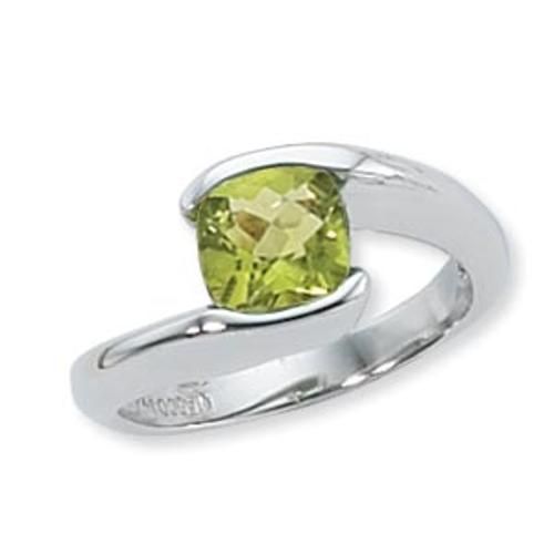 7x7 Cushion Checkerboard Peridot Ring - 70315pe-ss - Sterling Silver