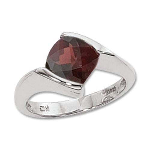 8mm Cushion Checkerboard Garnet Ring - 70658ga-ss - Sterling Silver