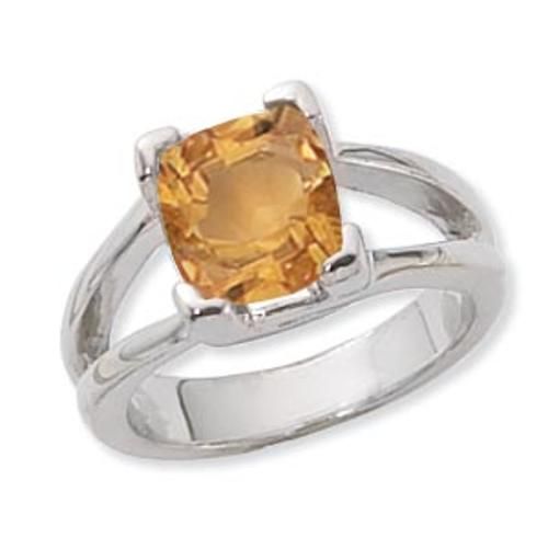 8mm Cushion Citrine Ring - 70893ci-ss - Sterling Silver