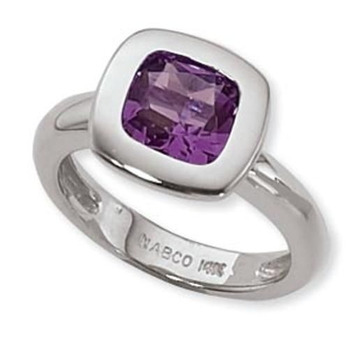 8mm Faceted Cushion Amethyst Ring - 70729am-ss - Sterling Silver