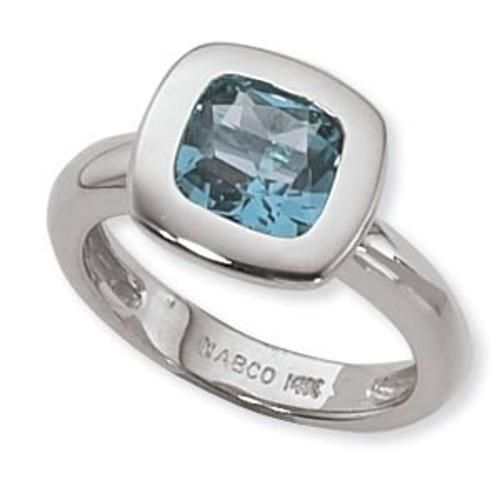 8mm Faceted Cushion Swirl Blue Topaz Ring - 70729bt-ss