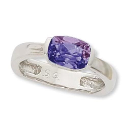 8x6 Cushion Amethyst Ring - 70919am-ss - Sterling Silver