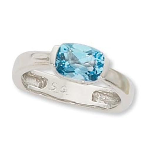 8x6 Cushionblue Topaz Ring - 70919bt-ss - Sterling Silver