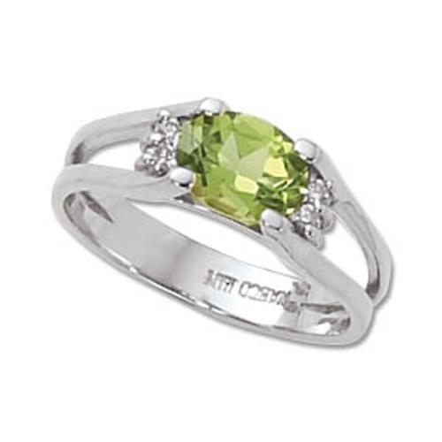 8x6 Oval & 4-.015 Diamond Peridot Ring - 70684pe-ss - Sterling Silver