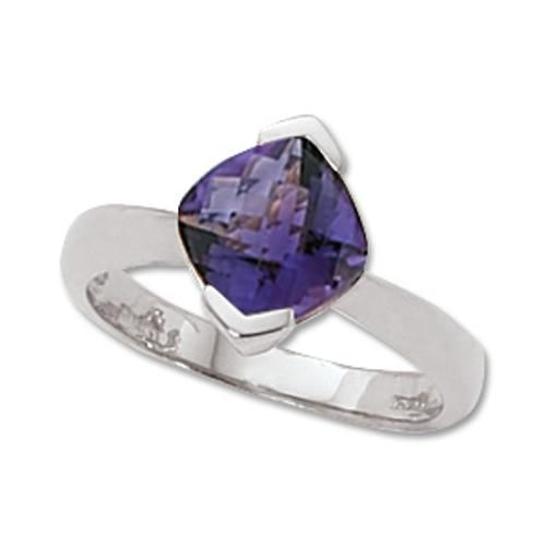 8x8 Cushion Checkerboard Amethyst Ring - 70319am-ss - Sterling Silver