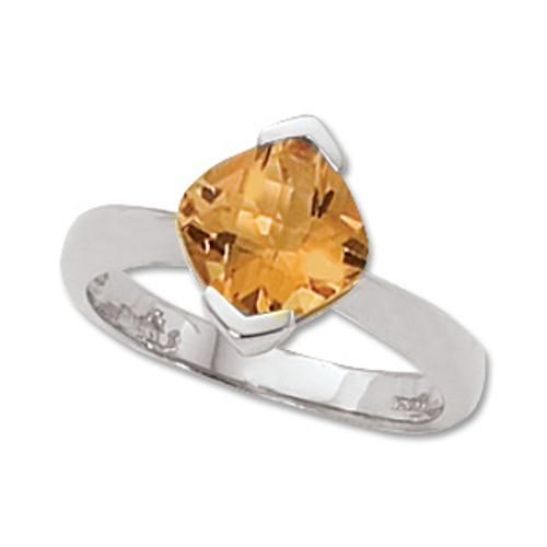 8x8 Cushion Checkerboard Citrine Ring - 70319ci-ss - Sterling Silver