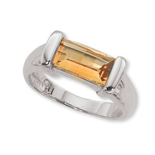 9.7x5.2 Baguette Checkerboard Citrine Ring - 70098ci-ss