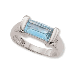 9.7x5.2 Baguette Checkerboard Swirl Blue Topaz Ring - 70098bt-ss