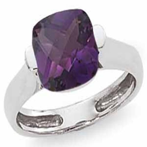 9mm Faceted Cushion Amethyst Ring - 70728am-ss - Sterling Silver