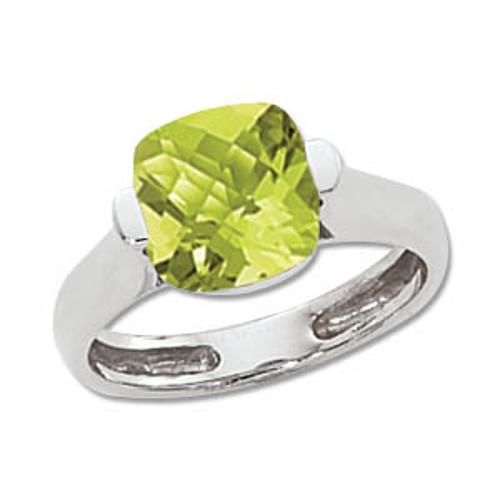 9mm Faceted Cushion Peridot Ring - 70728pe-ss - Sterling Silver