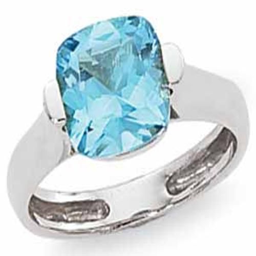 9mm Faceted Cushion Swirl Blue Topaz Ring - 70728bt-ss