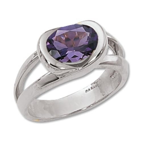 9x7 Faceted Oval Amethyst Ring - 70378am-ss - Sterling Silver