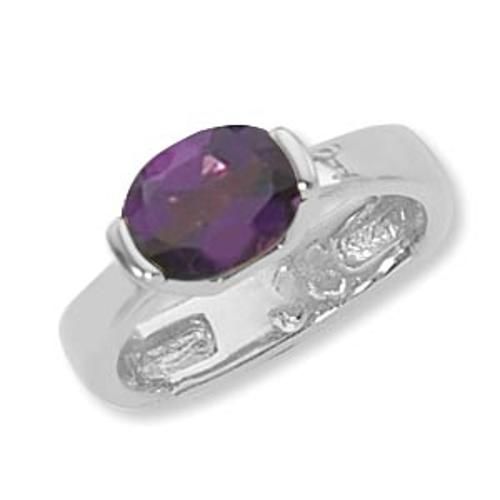 9x7 Oval Amethyst Ring - 70920am-ss - Sterling Silver