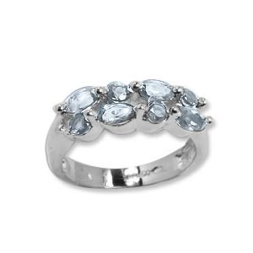 Double Linear Aqua Ring - 70927aq-ss - Sterling Silver