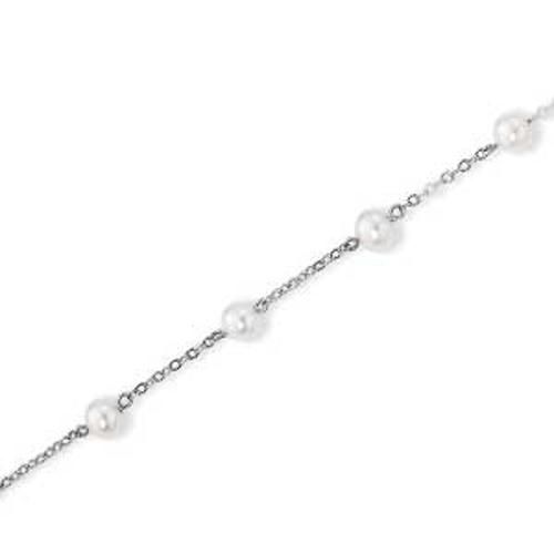 Pearl Tincup Choker Fashion Necklace - 902095wg18 - 14k White Gold