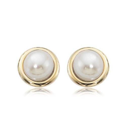 Framed Button Pearl Stud Earrings - 7383fp - 14k Yellow Gold