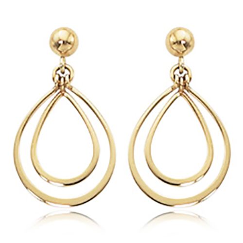 Small Double Pearshape Drop Fashion  Earrings - 7718 - 14k Yellow Gold