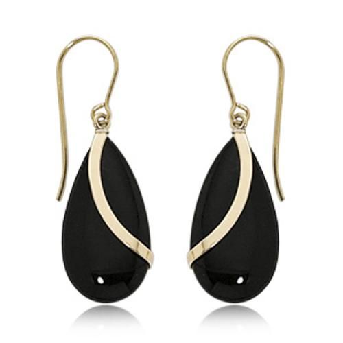 Fashion Almond Onyx Hug Drop Earrings - 13531ox - 14k Yellow Gold