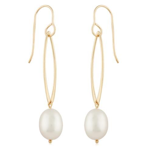 Fashion Lean Oval Link With Pearl Drop Earrings-13615fp
