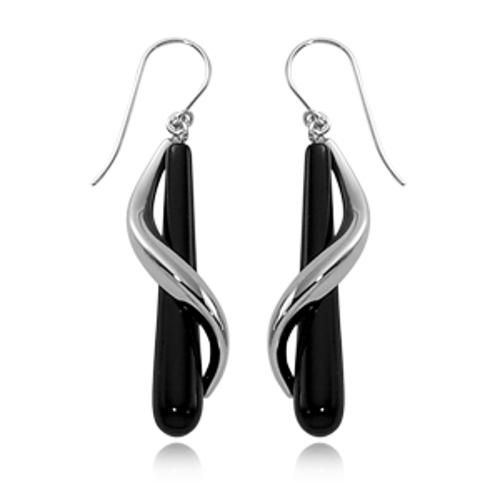 Fashion Onyx Spiral Drop Earrings - 292600ox-ss - Sterling Silver