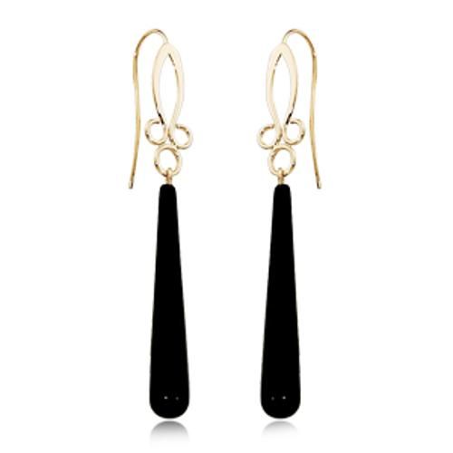 14ky Scroll Top W-onyx Earrings - 13429OX