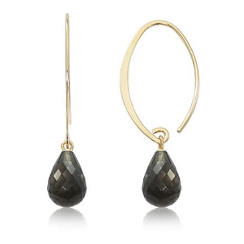 Fashion Sweep Smokey Quartz Briolette Earrings-13462sq-14k Gold