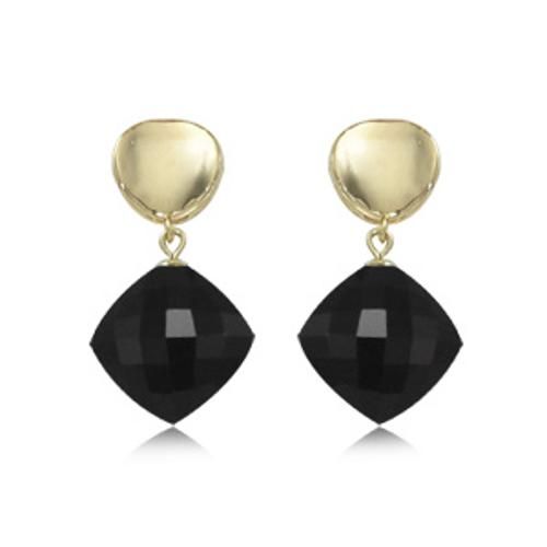 Fashion Small Round Cushion Onyx Drop Earrings