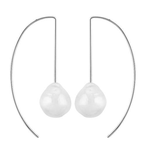 Sterling Silver Curved Threader W-baroque Fwp Earrings - 14350BRFP-SS