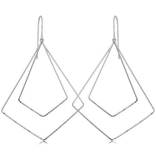 Sterling Silver Double Diamond Drops Earrings - 14440-SS