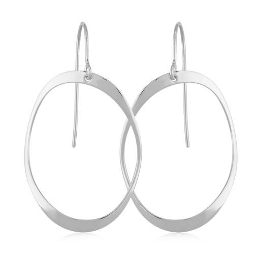 Sterling Silver Flat DoMedium Oval Drop Earrings - 14468-SS