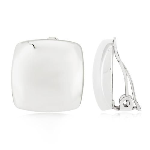 Sterling Silver Puffed Sq Button W-clipback Earrings - 1573NP-SS