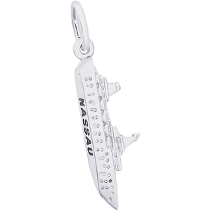 Nassau Cruise Ship 3 Dimensional Charm - 14K White Gold