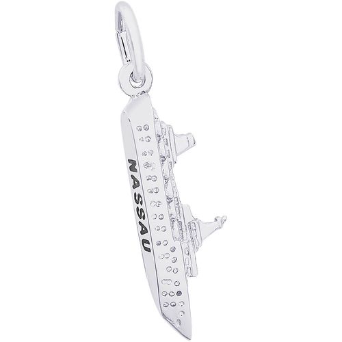 Nassau Cruise Ship 3 Dimensional Charm - 14K White Gold