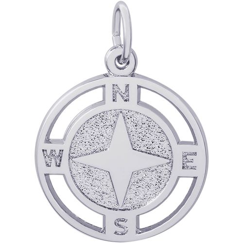 Nautical Compass Charm - 14K White Gold