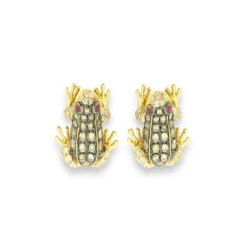 Nemati Ruby, Champagne Diamond And Diamond Frog Earrings - NME389C