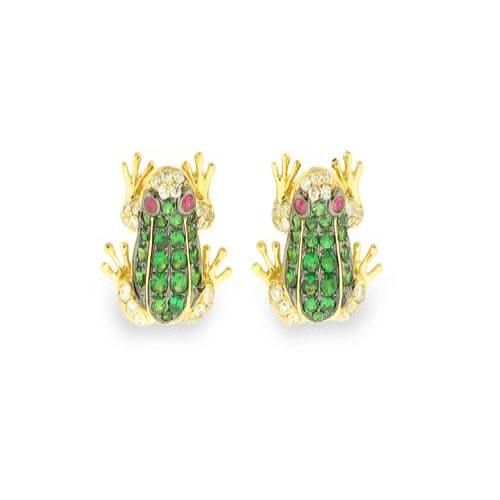 Nemati Ruby, Green Garnet And Diamond Frog Earrings - NME389G