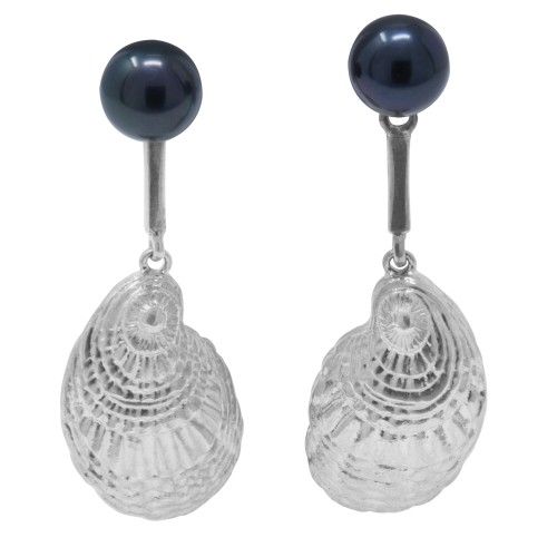 NOLA New Orleans Oyster Earrings W/post And Blk Pearl - NOOYESP