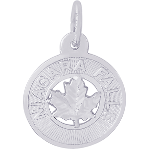 Niagara Falls Maple Leaf Charm - 14K White Gold